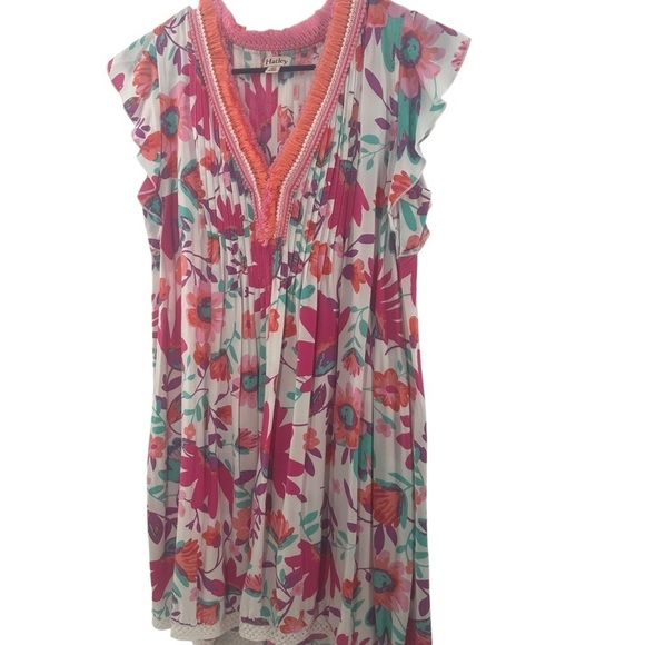 Hatley Floral Minidress Fringe Collar and Lace Trim Feminine  Women's Size Small - Picture 1 of 8